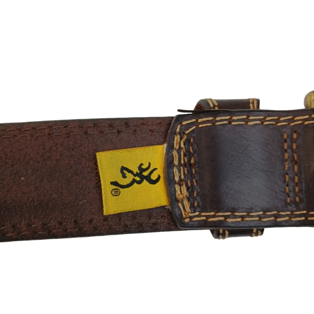 Browning Belt 12 Gauge Dark Brown Genuine Leather Brass Buckle  Men's Size 44